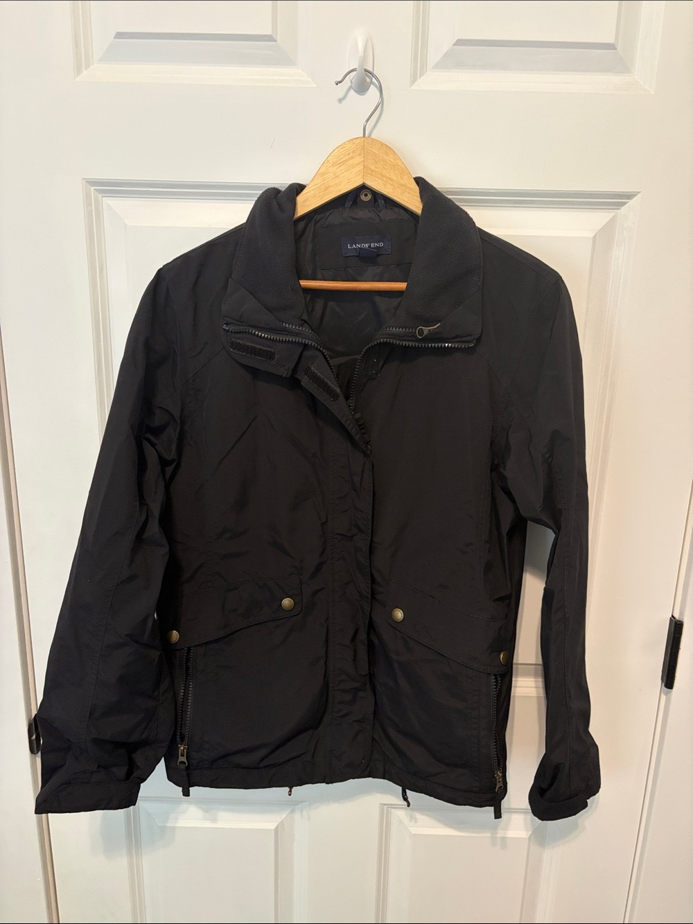Lands' End Women's Black Utility Zip & Snap Jacket